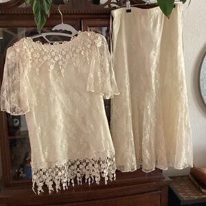 Elegant Cream Lace Top and Skirt Set